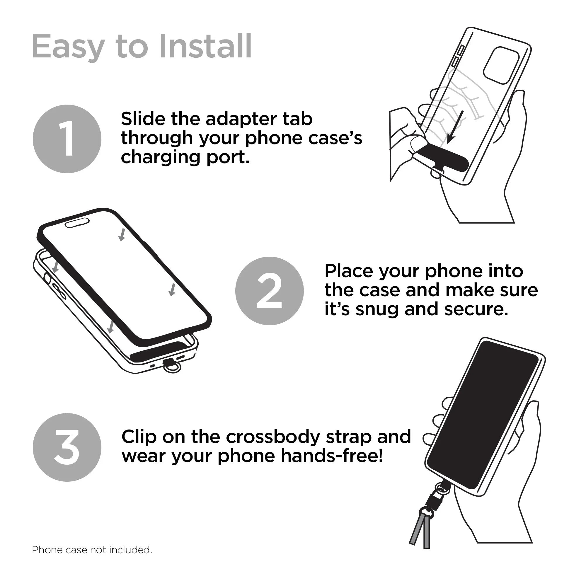 Hypergear Techcessories Silver Chain with Black Vegan Leather Universal Crossbody Phone Strap