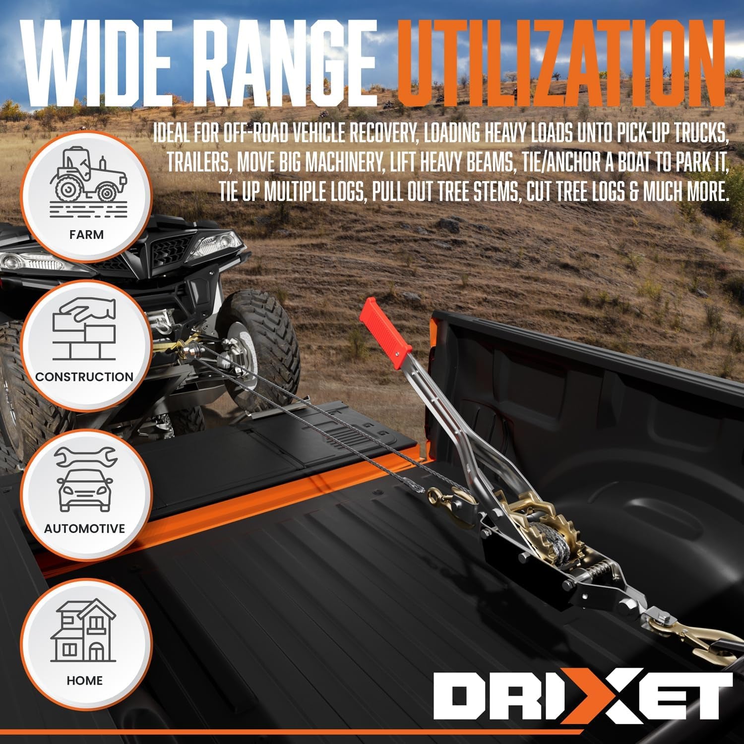 Come along Winch Heavy Duty - 4 Ton Power Puller Hand Winch with Cable and Pulley - Come along Tool - Power Cable Puller with Dual Gears Ratchet System for Easy Hand Pulling (3 Hooks)-