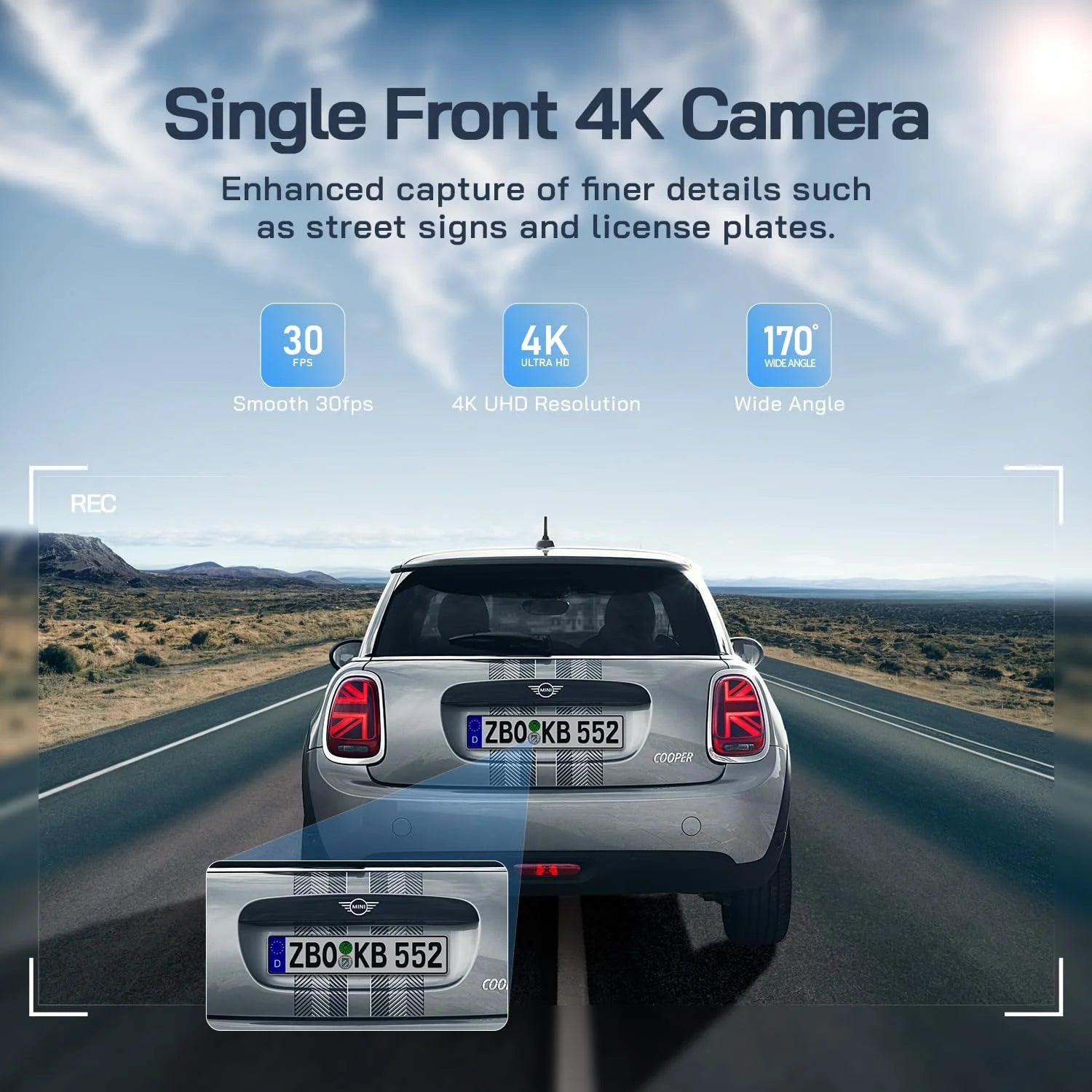 Dash Cam Front and Rear, 4K+1080P Dual Car Camera, Parking Monitor, Loop Recording