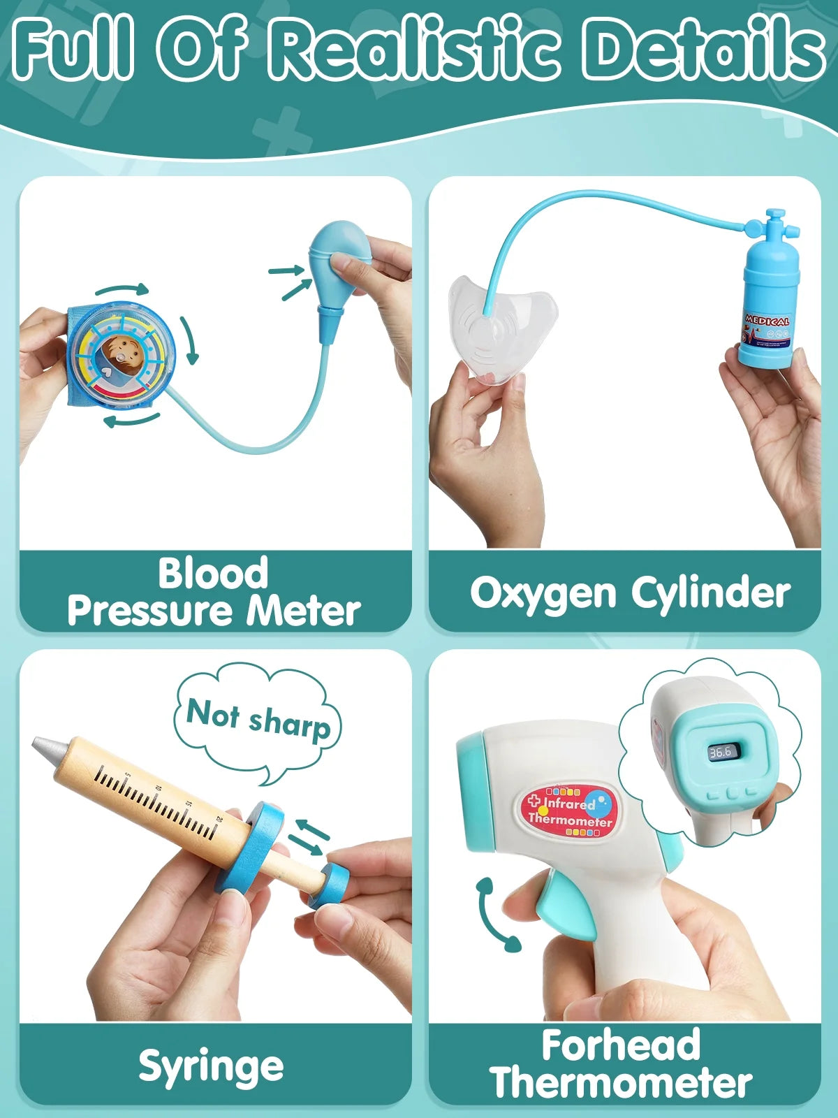 Doctor Kit for Kids Realistic, 36PCS Kids Doctor Kit Wooden, Doctor Pretend Playset