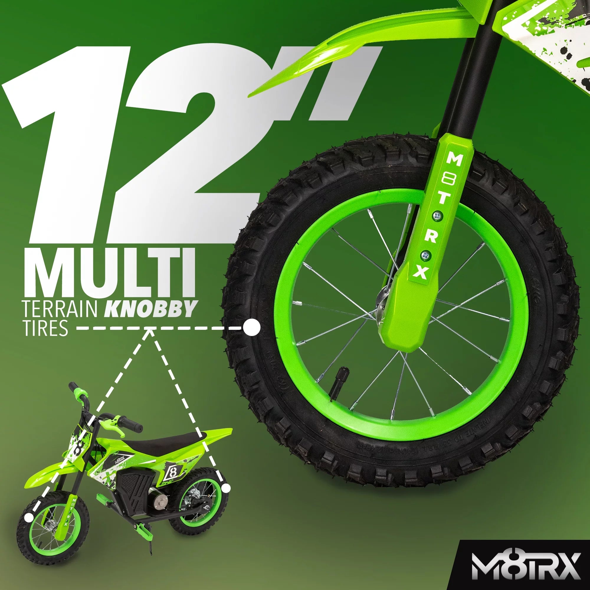 Green 12V Mini Electric Child Dirt Bike, Battery Powered Toy Motorcycle, Kids Ride On, Ages 5 Years and Up