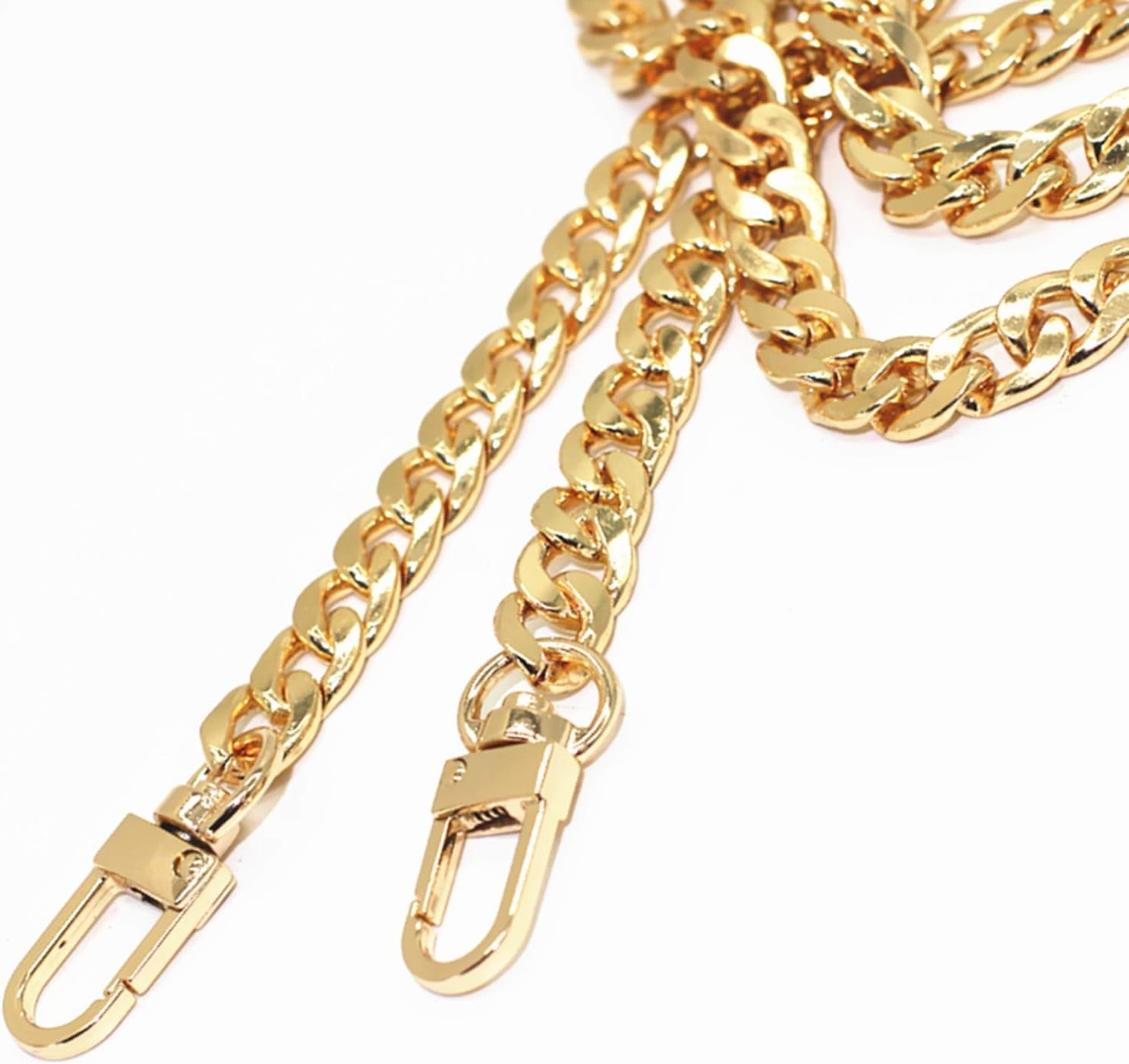 47" DIY Iron Flat Chain Strap Handbag Chains Accessories Purse Straps Shoulder Cross Body Replacement Straps, with Metal Buckles (Gold)