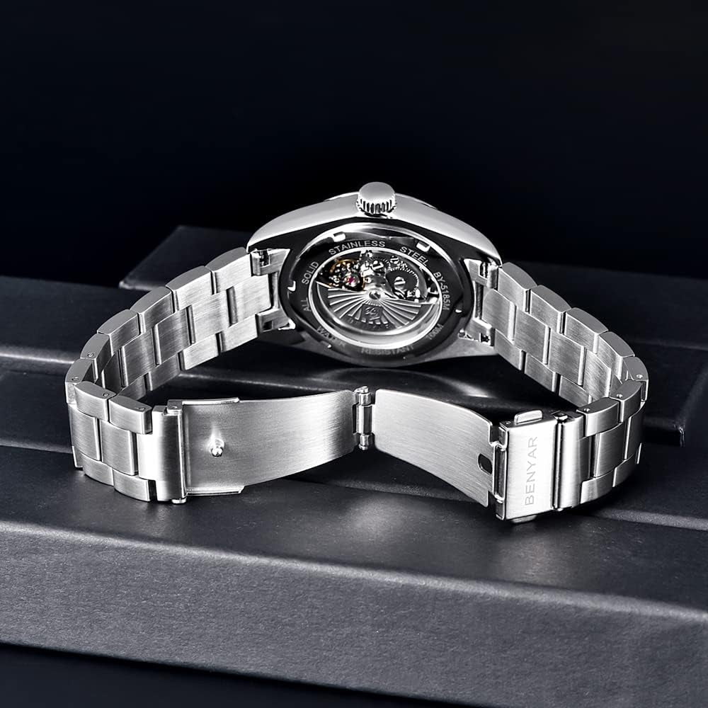 BENYAR Men'S Watch Waterproof Sports Mechanical Watch Stainless Steel Strap Men'S Mechanical Wrist Watch (Steel Red)…