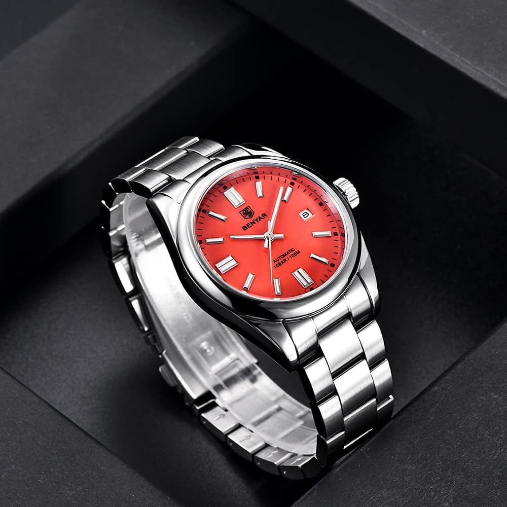 BENYAR Men'S Watch Waterproof Sports Mechanical Watch Stainless Steel Strap Men'S Mechanical Wrist Watch (Steel Red)…