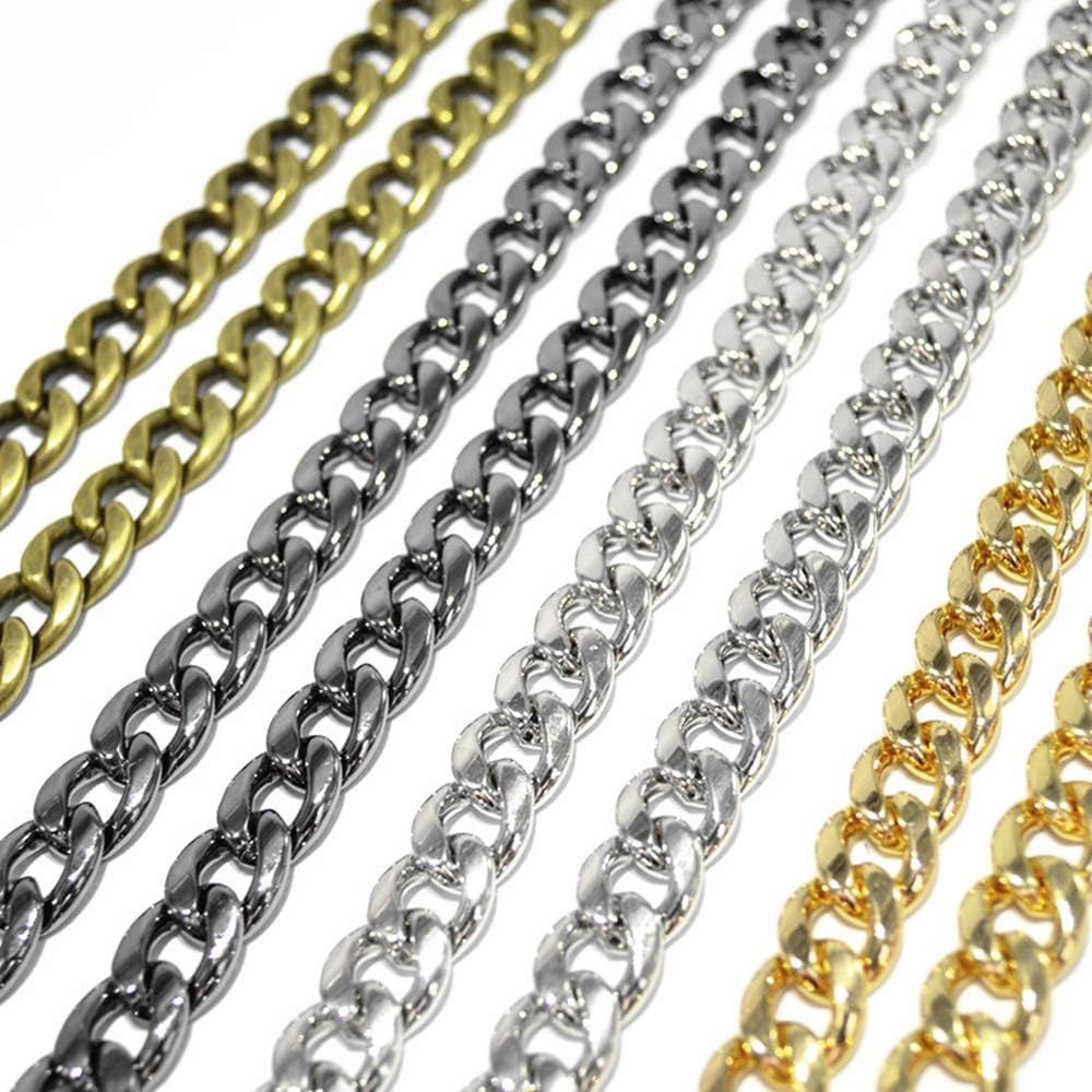 47" DIY Iron Flat Chain Strap Handbag Chains Accessories Purse Straps Shoulder Cross Body Replacement Straps, with Metal Buckles (Gold)