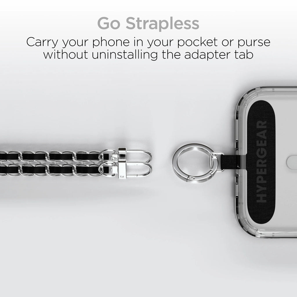 Hypergear Techcessories Silver Chain with Black Vegan Leather Universal Crossbody Phone Strap