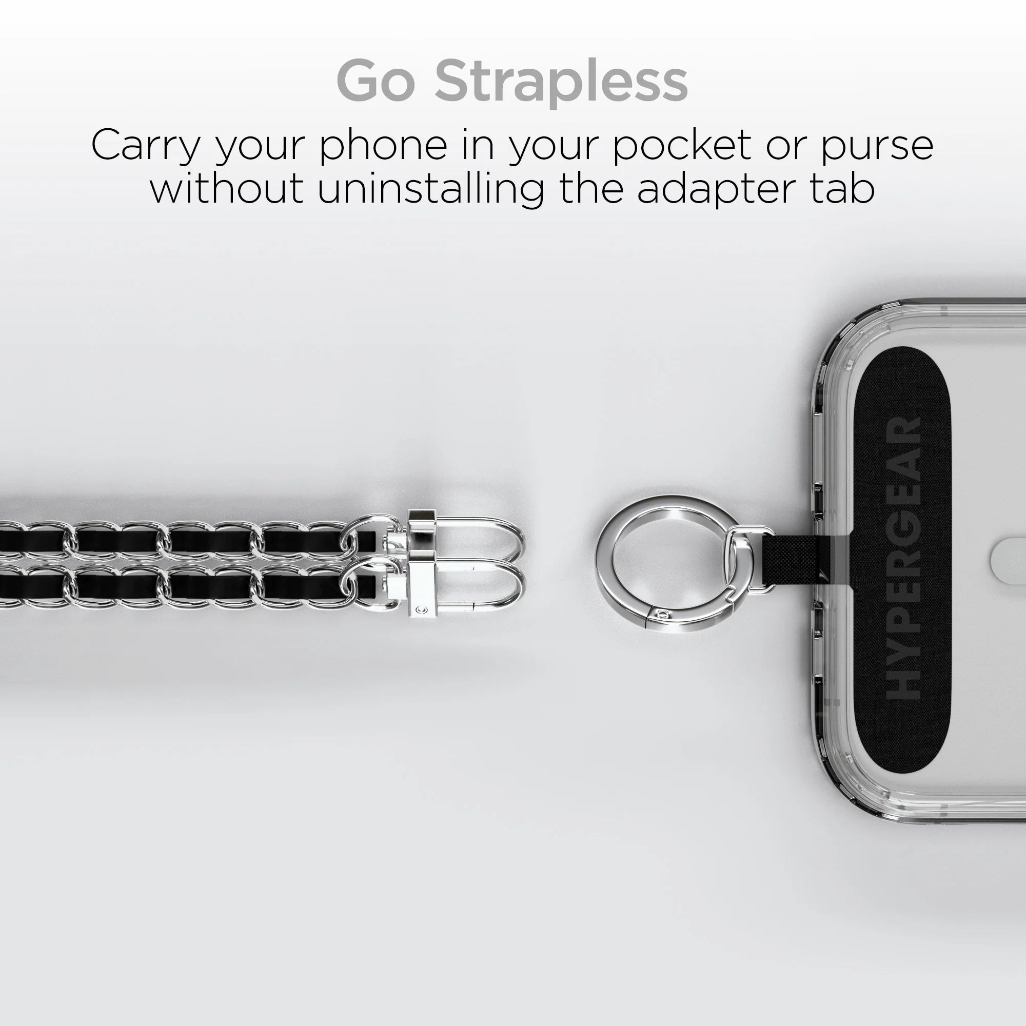 Hypergear Techcessories Silver Chain with Black Vegan Leather Universal Crossbody Phone Strap
