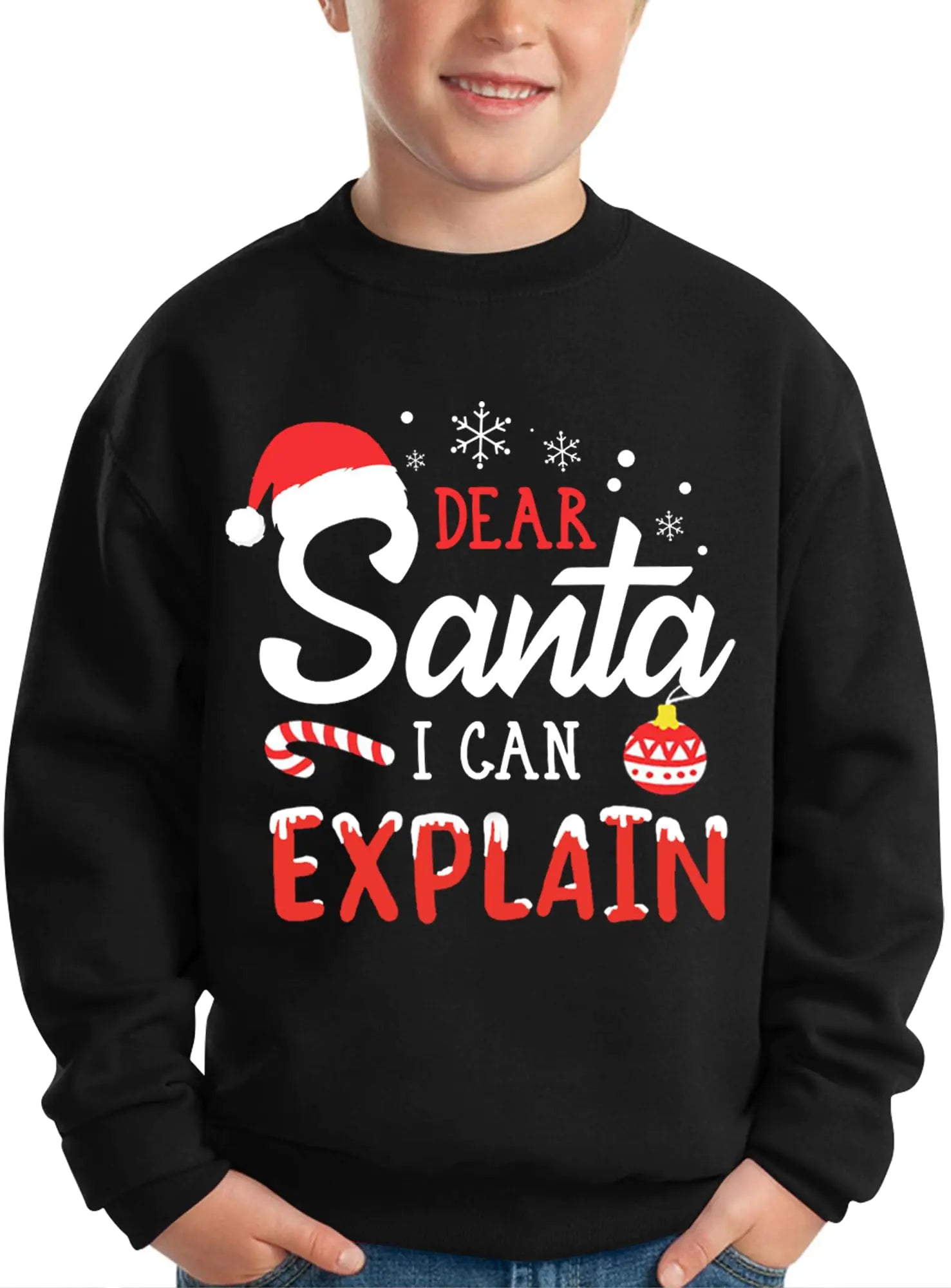 BesserBay Big Kids Christmas Long Sleeve Ugly Shirt Xmas Funny Dear Santa I Can Explain Black Sweatshirt 14 Years