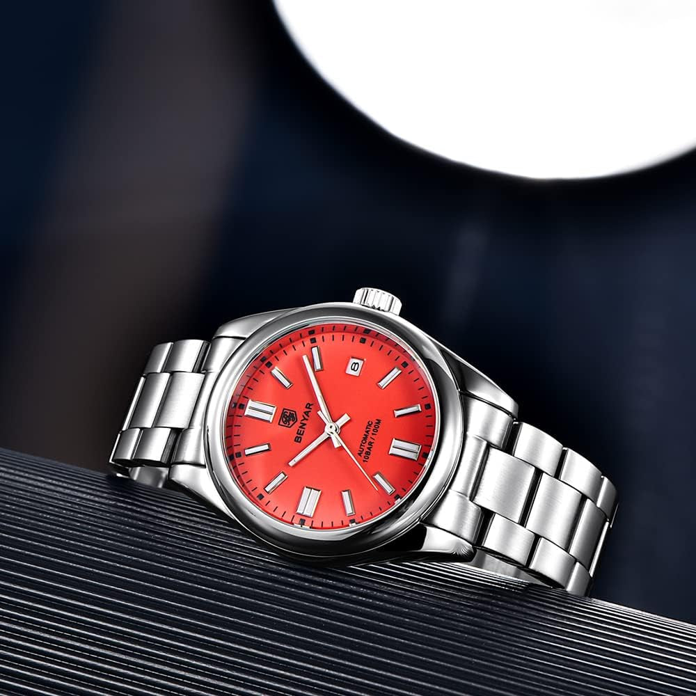 BENYAR Men'S Watch Waterproof Sports Mechanical Watch Stainless Steel Strap Men'S Mechanical Wrist Watch (Steel Red)…